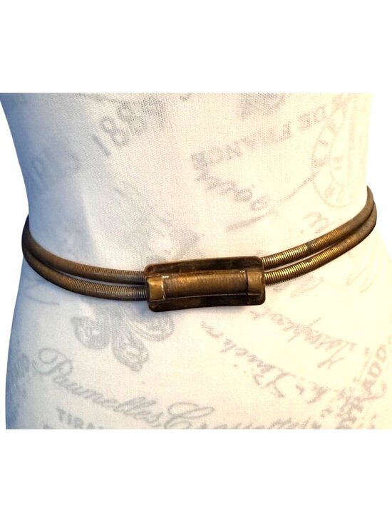 Unknown Accessories - Vintage 1980s Coil Belt Gold Tone Double Strand Stretch Snake Chain 25" To 32"